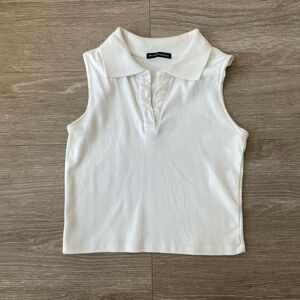 White Sleeveless Polo Top